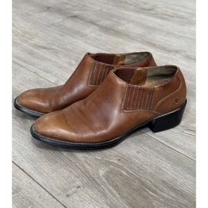 Ariat Womens Brown Leather Slip On Western Ankle Shoes Square Toe Boots Size 6.5